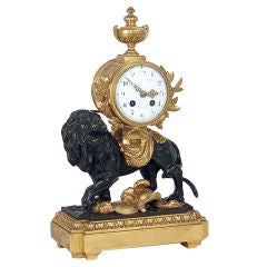 French Vincenti & Cie Bronze Dore Lion Mantel Clock