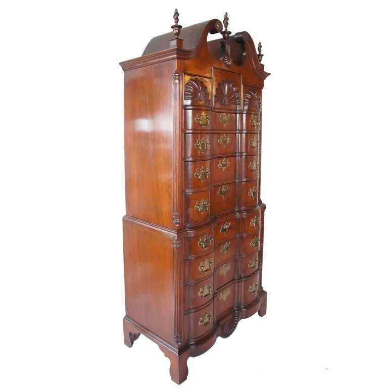 American Chippendale Style Walnut Block-Front Chest on Chest In Excellent Condition In Denver, CO