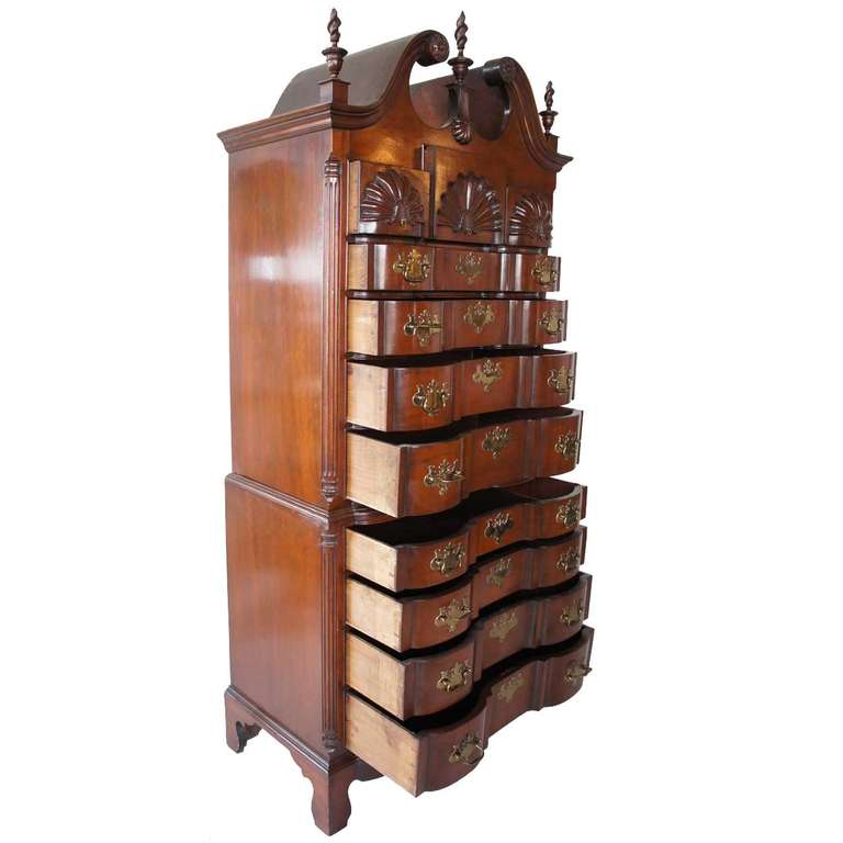 American Chippendale Style Walnut Block-Front Chest on Chest 2