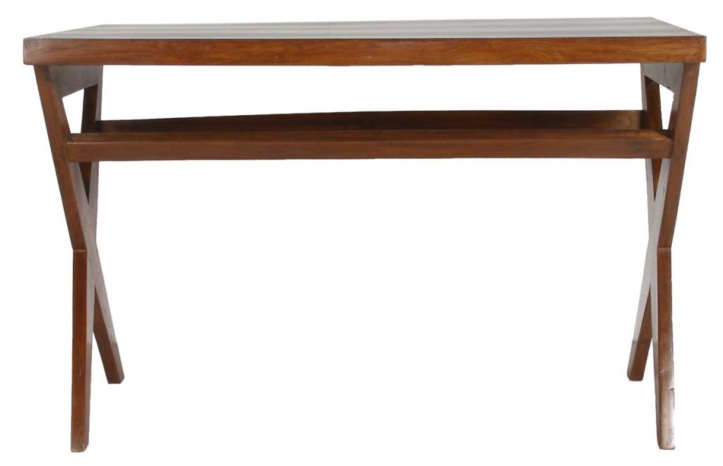 Pierre Jeanneret (Swiss, 1896-1967)<br />
Marked: PSA.DT.94/64. This mid century modern piece was designed as an individual library reading table. Crafted of solid teak with a rectangular top, and raised on X shaped legs and joined by two high
