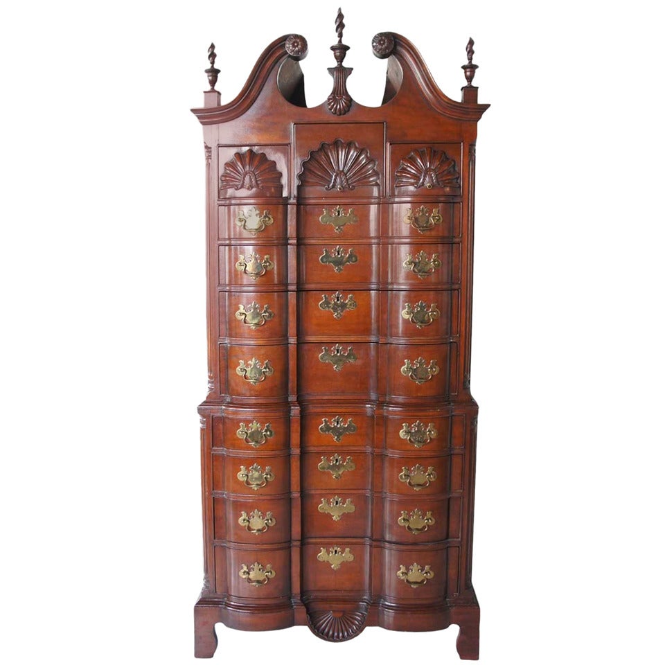 American Chippendale Style Walnut Block-Front Chest on Chest