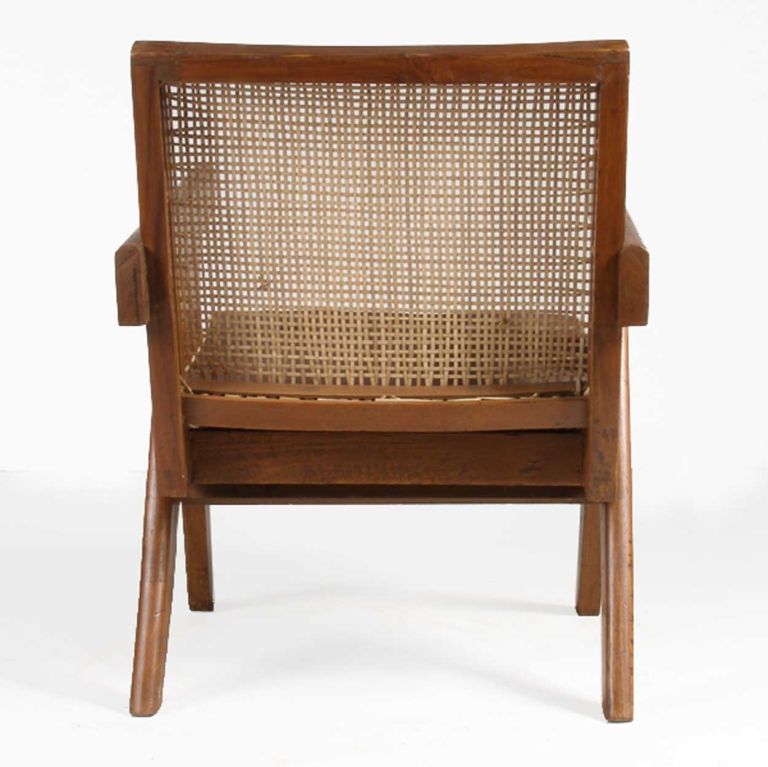 Mid-20th Century Pierre Jeanneret Caned Teak Easy Chair (Chandigarh, India)
