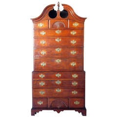 American Chippendale Walnut Bonnet Top Chest on Chest