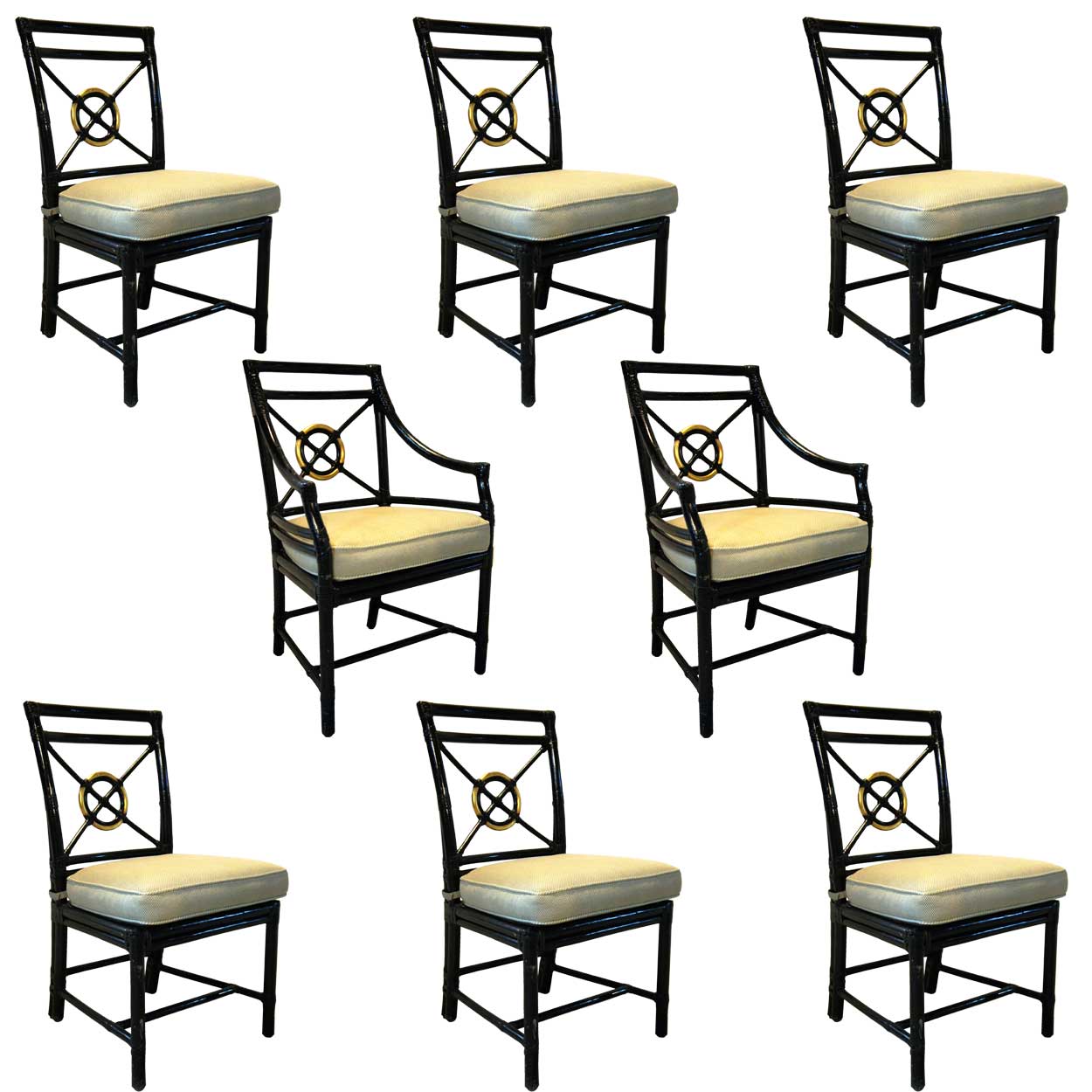 Set of 8 American McGuire Black Rattan Target Dining Chairs