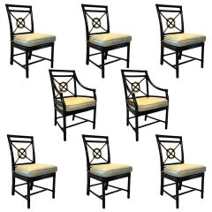 Set of 8 American McGuire Black Rattan Target Dining Chairs