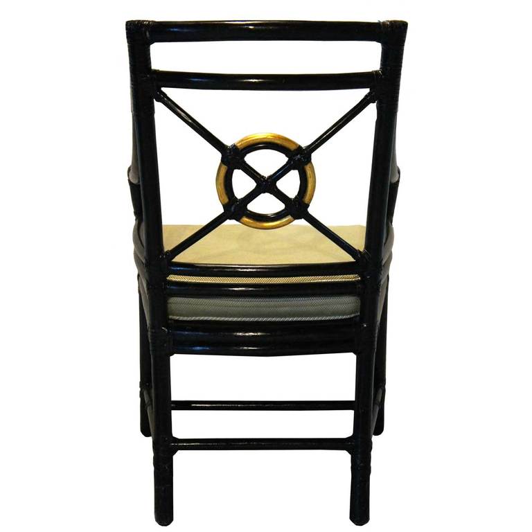20th Century Set of 8 American McGuire Black Rattan Target Dining Chairs