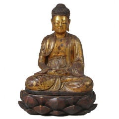 Large Japanese Edo Period Hand Carved Gilt Cedar Buddha