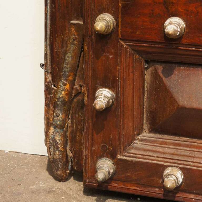 19th Century Large Raj Period Brass Nailhead Solid Rosewood Double Door For Sale