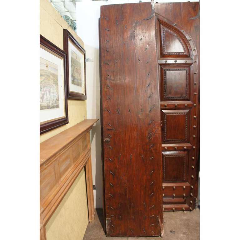 Large Raj Period Brass Nailhead Solid Rosewood Double Door For Sale 1