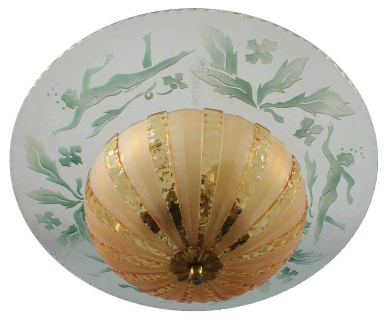 Swedish Orrefors Glass Plafonnier / Ceiling Light Fixture
