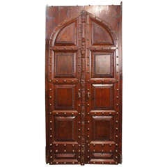 Large Raj Period Brass Nailhead Solid Rosewood Double Door