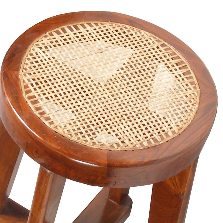 Indian Pierre Jeanneret Caned Teak High Bar Stool (Chandigarh, India)