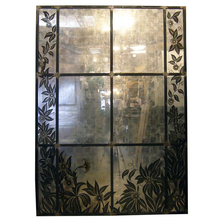 Framed French Art Deco Paneled Mirror