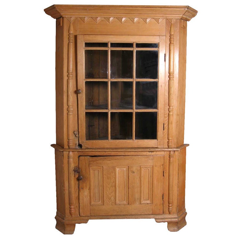 American Pennsylvania Chippendale Pine Corner Cabinet For Sale