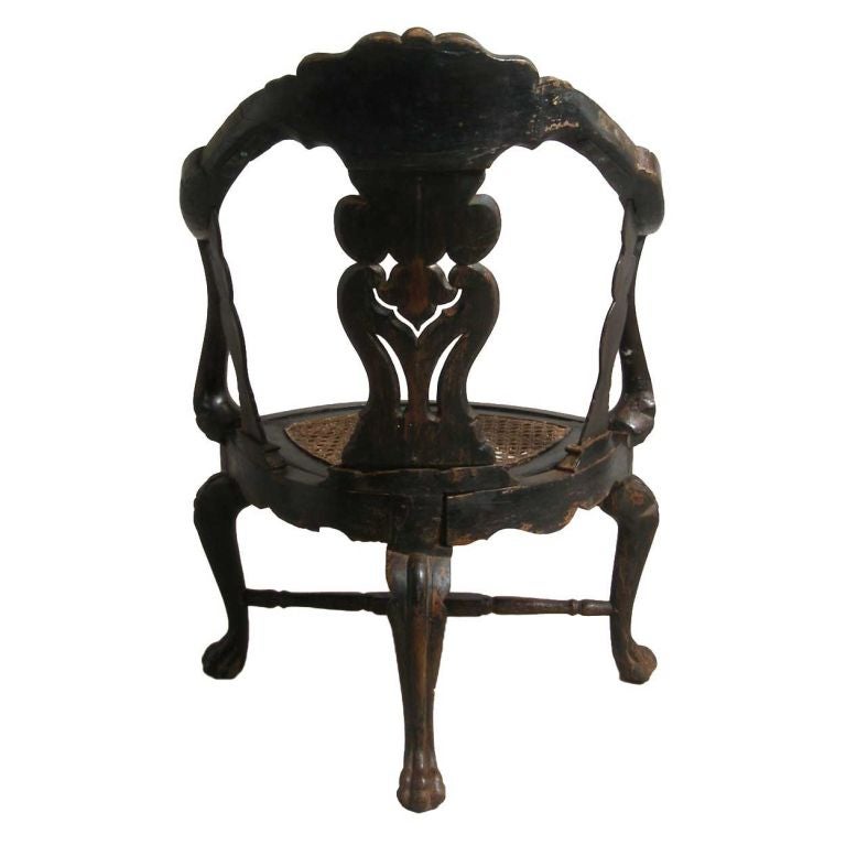 Indian Indo-Portuguese Baroque Caned Corner Chair