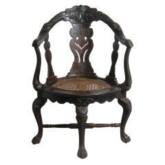 Indo-Portuguese Baroque Caned Corner Chair