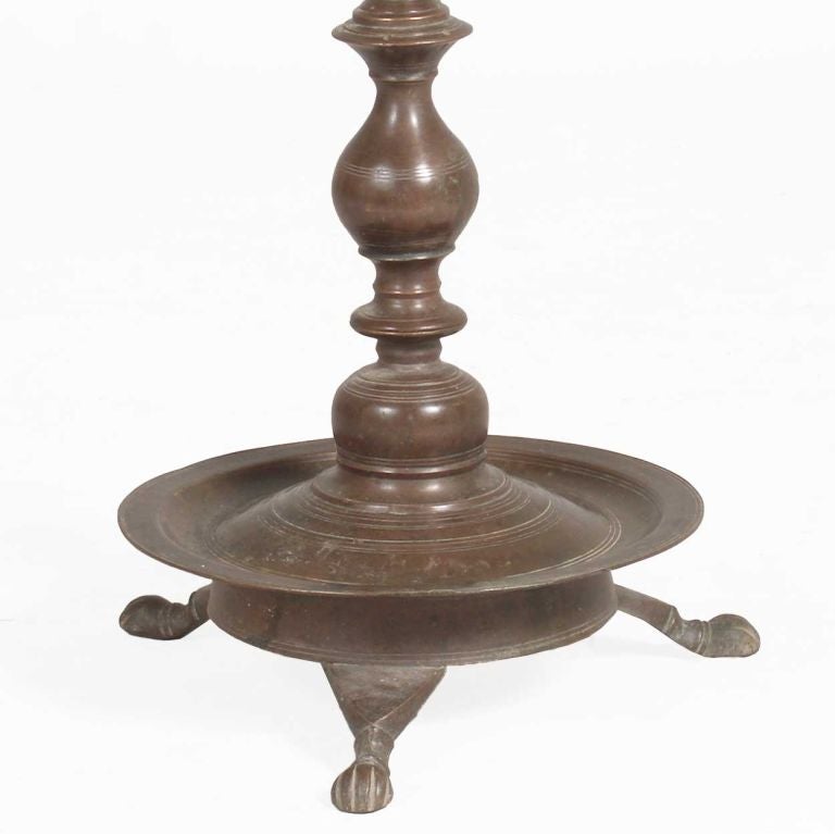 19th Century Tall Indian Brass Oil Lamp For Sale