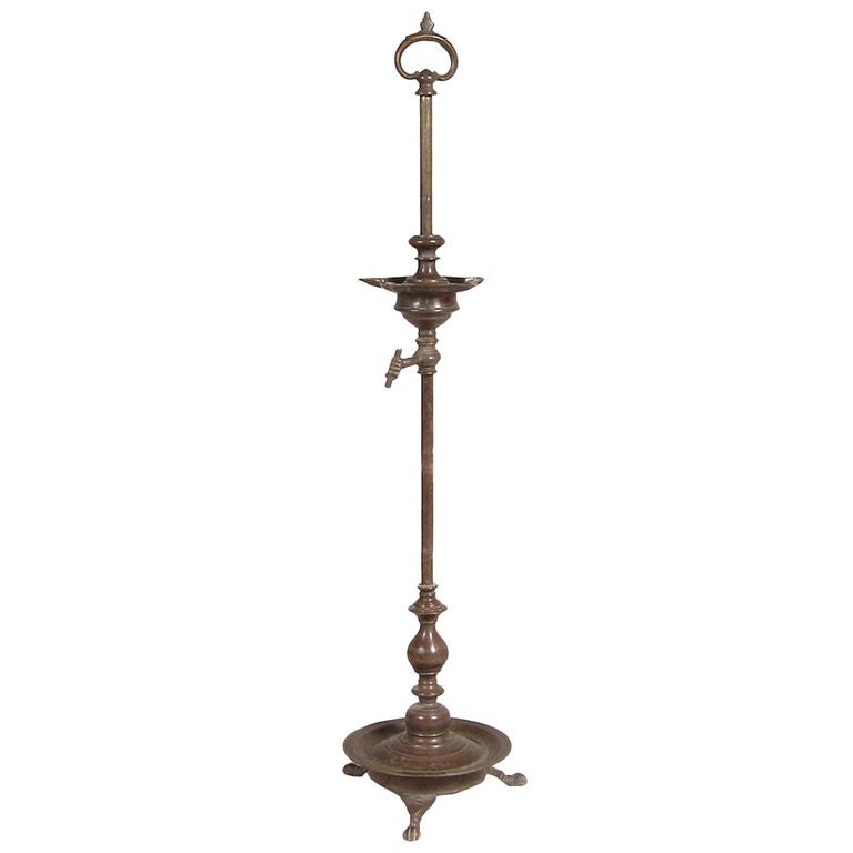Tall Indian Brass Oil Lamp For Sale