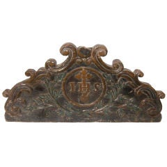 Antique Indo Portuguese Carved and Painted Rosewood Crest