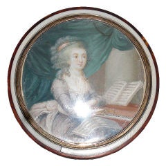 Antique Early Signed French Tortoiseshell and Ivory Round Portrait Box