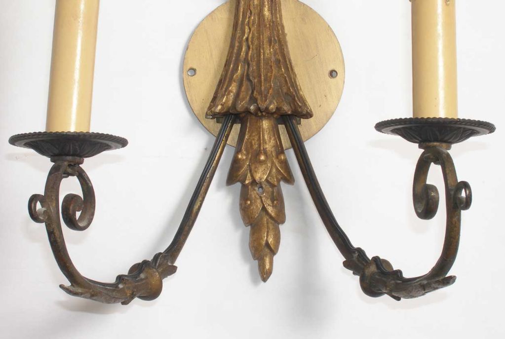 19th Century Pair American Federal Style Gilt Eagle Two-Arm Sconces For Sale