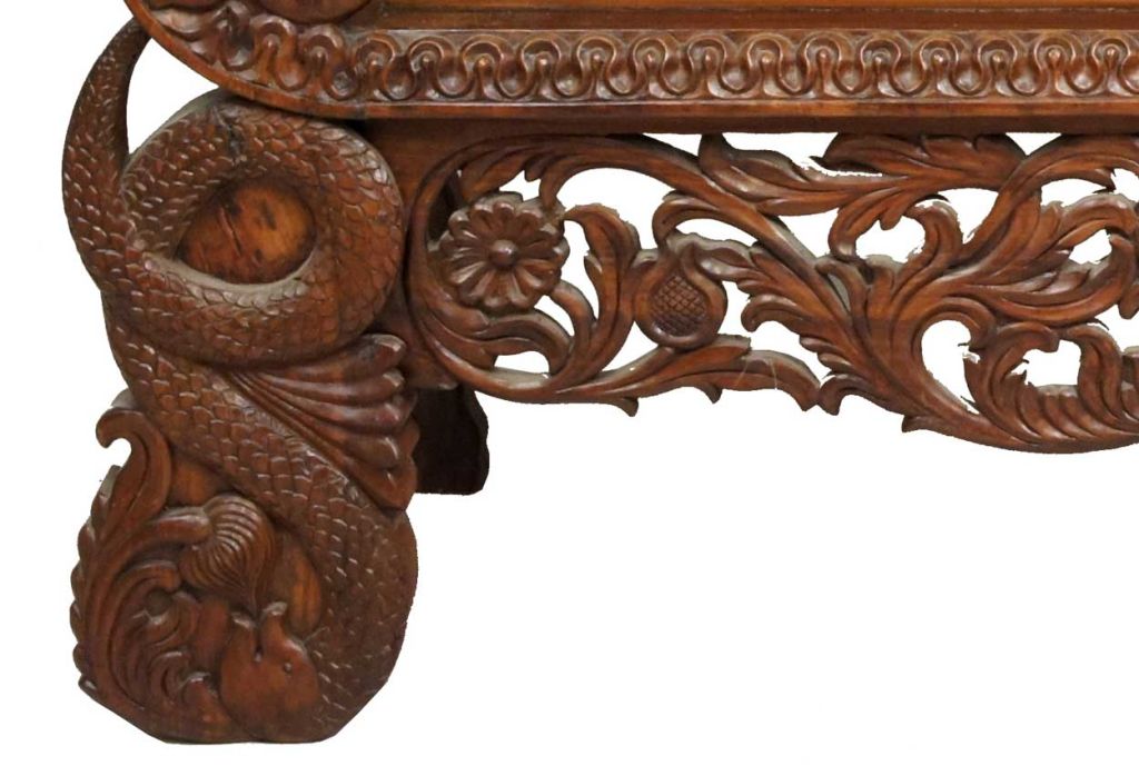 19th Century Anglo Indian Burmese Carved Rosewood and Caned Settee For Sale