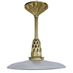 French Art Deco Holophane Glass and Brass Pendant Light Fixture