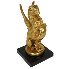 French Napoleon III Bronze Dore Winged Lion Figure