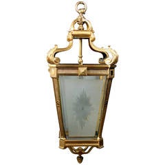 Gilt Bronze and Etched Glass Lantern