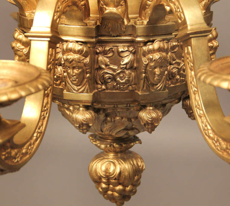 Late 19th Century Gilt Bronze Eight-Light Chandelier In Excellent Condition For Sale In New York, NY