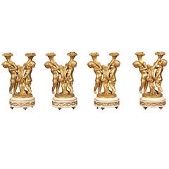 Fine Set of Four Late 19th Century Gilt Bronze and Marble, Two-Light Candelabra 11
