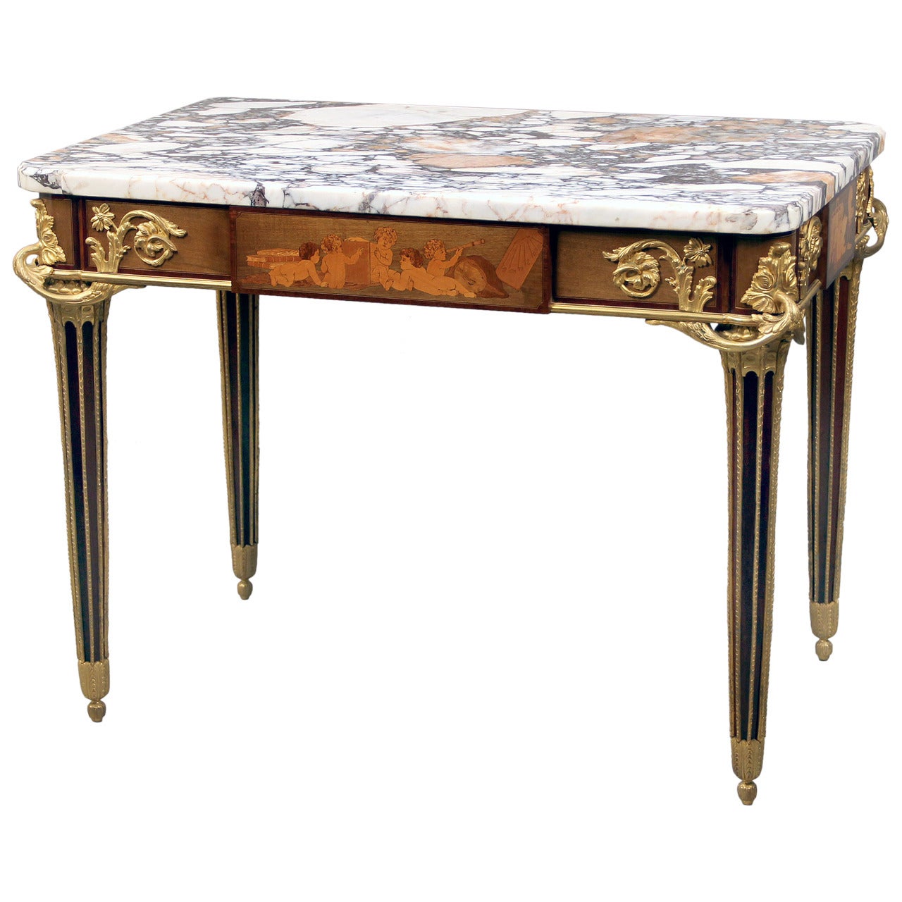 Exceptional Late 19th Century Gilt Bronze-Mounted Marquetry Center Table