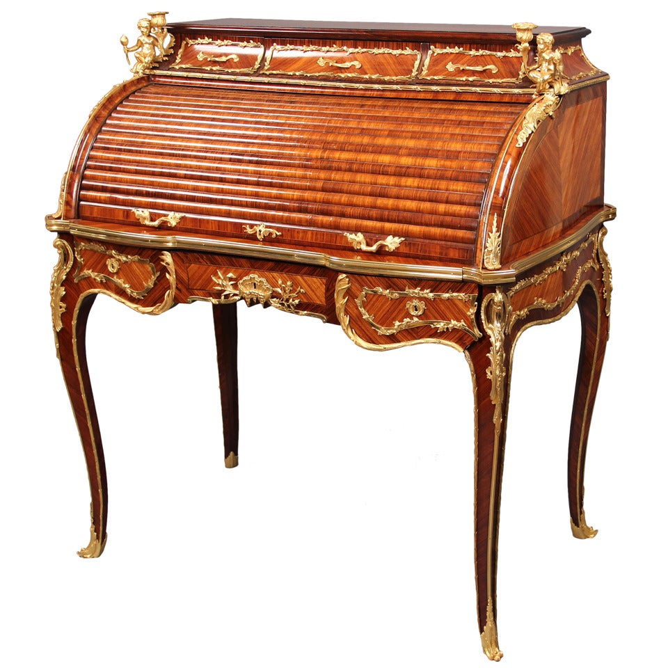 A Late 19th Century Louis XV Style Gilt Bronze Mounted Rolltop Desk