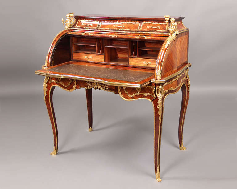 Belle Époque A Late 19th Century Louis XV Style Gilt Bronze Mounted Rolltop Desk