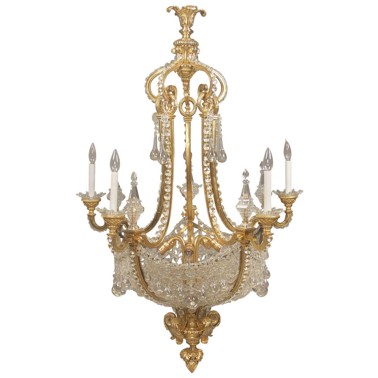 Wonderful Late 19th Century Gilt Bronze and Beaded Chandelier For Sale
