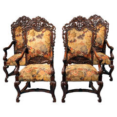 Set of Four 19th Century Large, Hand-Carved Wood High Back Armchairs 7