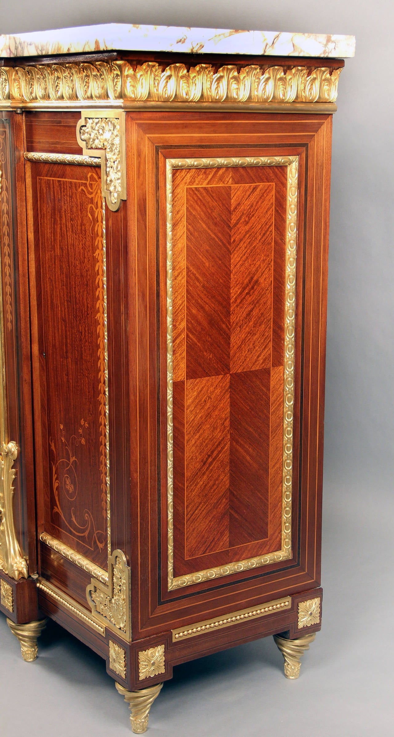 Rare and Palatial Late 19th Century Gilt Bronze-Mounted Marquetry Cabinet For Sale 5