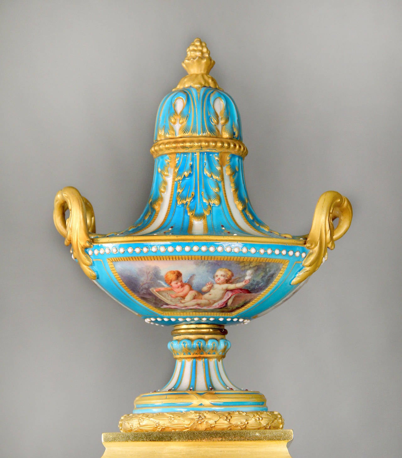 Belle Époque Sèvres Porcelain 'Jeweled' Three-Piece Clock Set by Raingo Frères For Sale