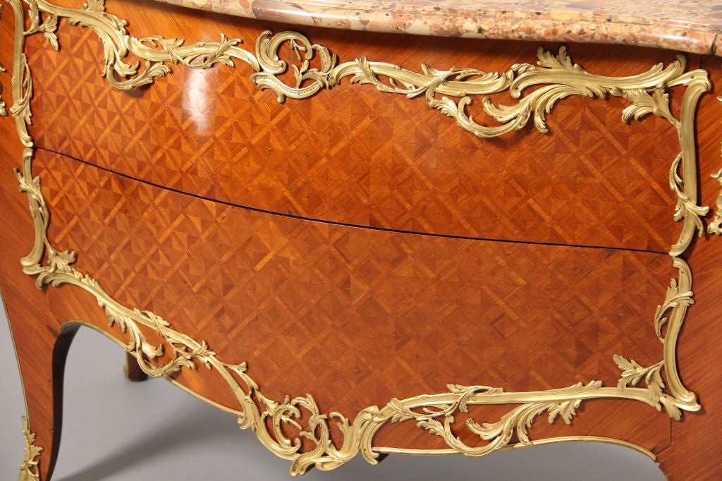 Belle Époque Late 19th Century Louis XV Style Gilt Bronze Mounted Parquetry Commode