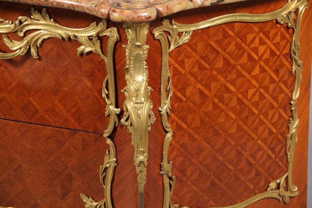 French Late 19th Century Louis XV Style Gilt Bronze Mounted Parquetry Commode