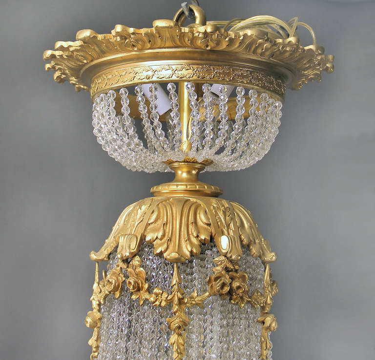 Large and Impressive Late 19th Century Gilt Bronze and Beaded Basket Chandelier In Good Condition For Sale In New York, NY