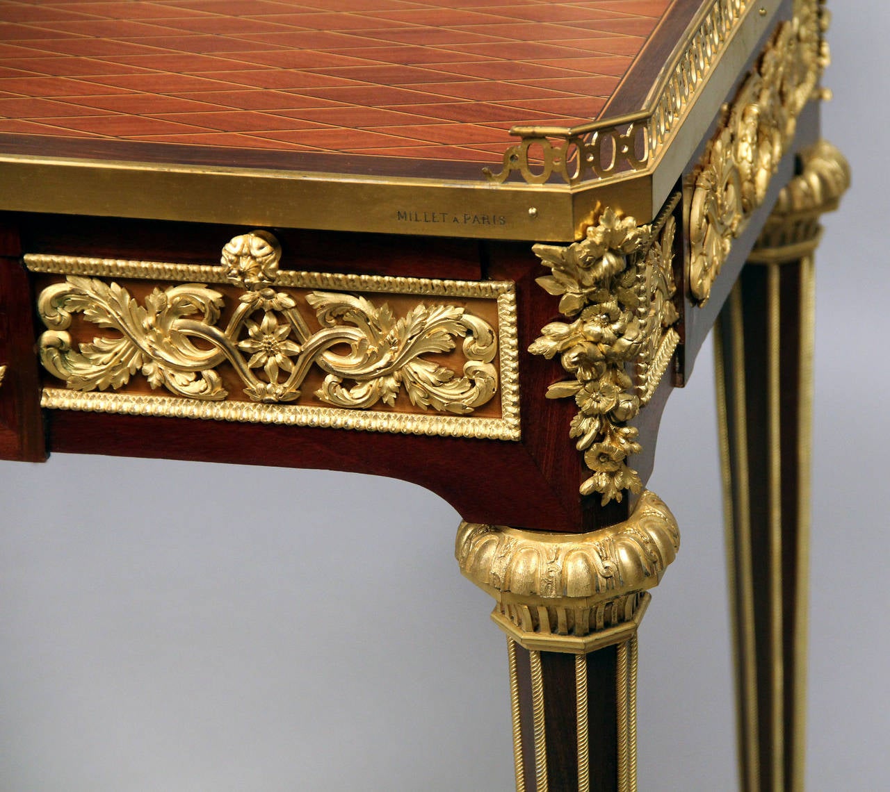Belle Époque Fine Late 19th Century Gilt Bronze-Mounted Writing Table by Maison Millet