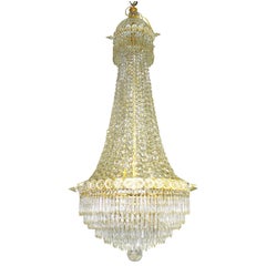 Antique Beautiful Late 19th Century Gilt Bronze Beaded Drop Crystal Chandelier