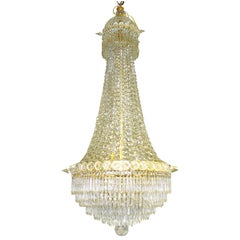 Beautiful Late 19th Century Gilt Bronze Beaded Drop Crystal Chandelier