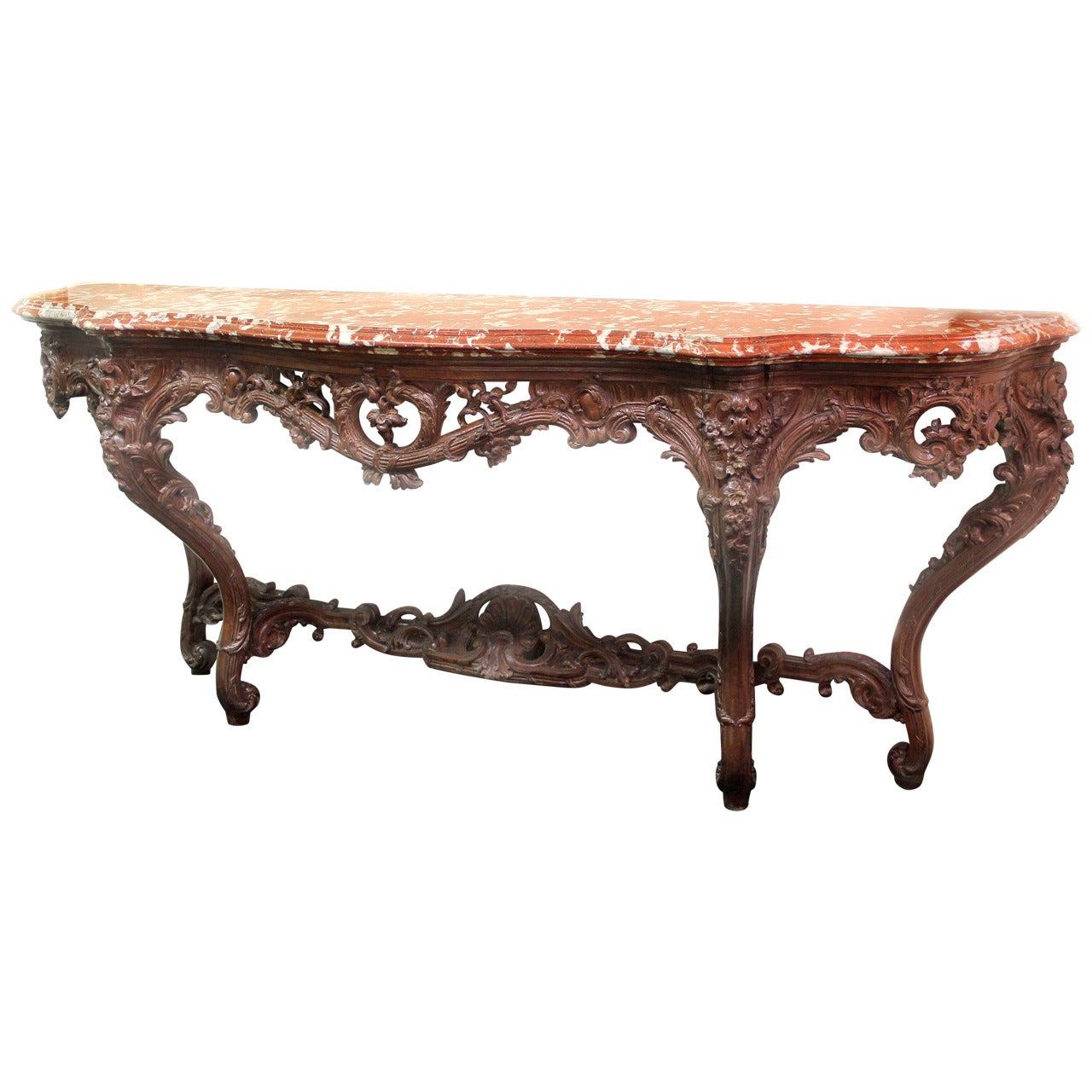 Grande et importante table console en chêne sculpté de la fin du XIXe siècle