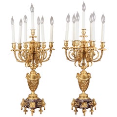 Fine Pair of Late 19th Century Gilt Bronze Seven-Light, Electrified Candelabras