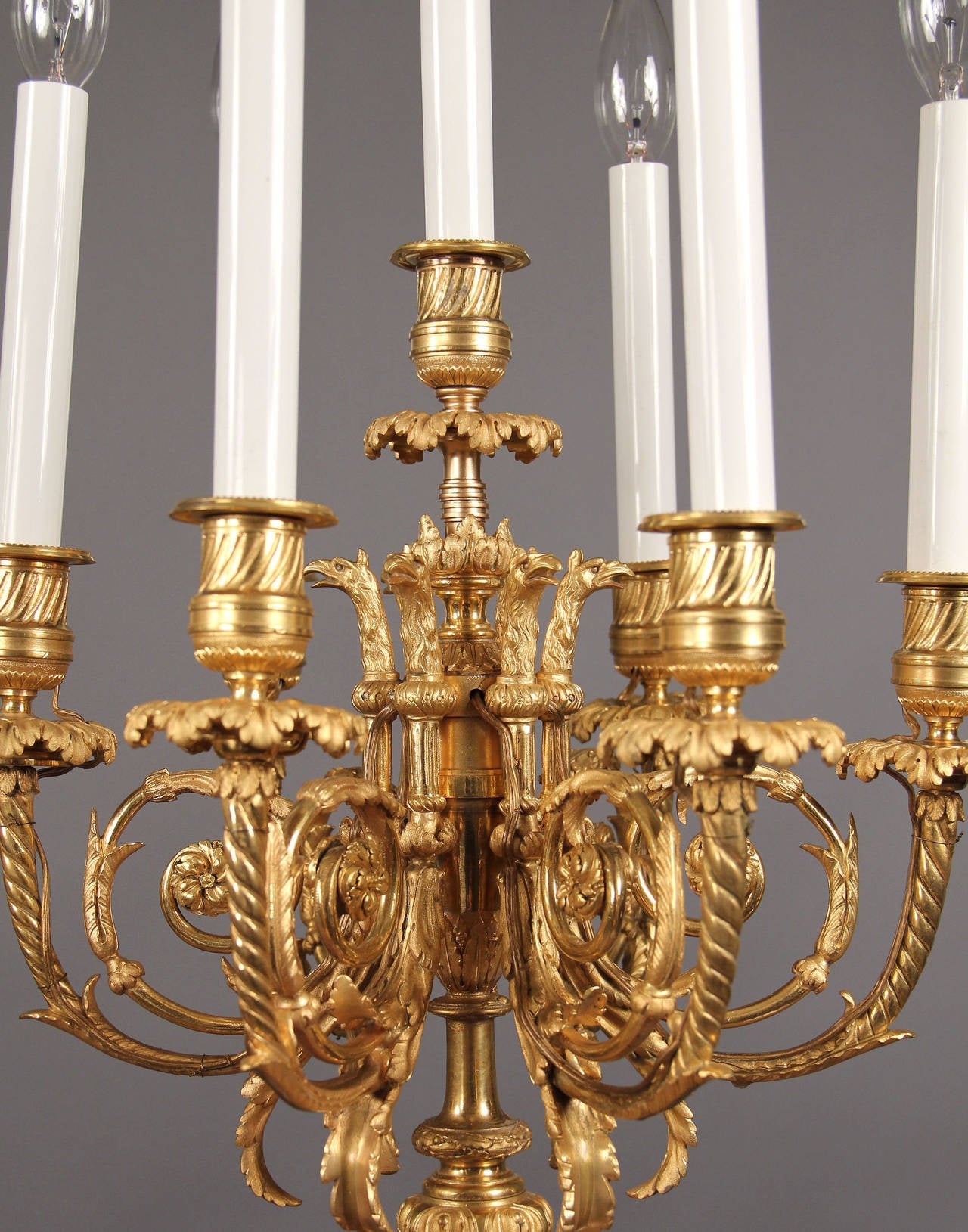 Fine Pair of Late 19th Century Gilt Bronze Seven-Light, Electrified Candelabras For Sale 1