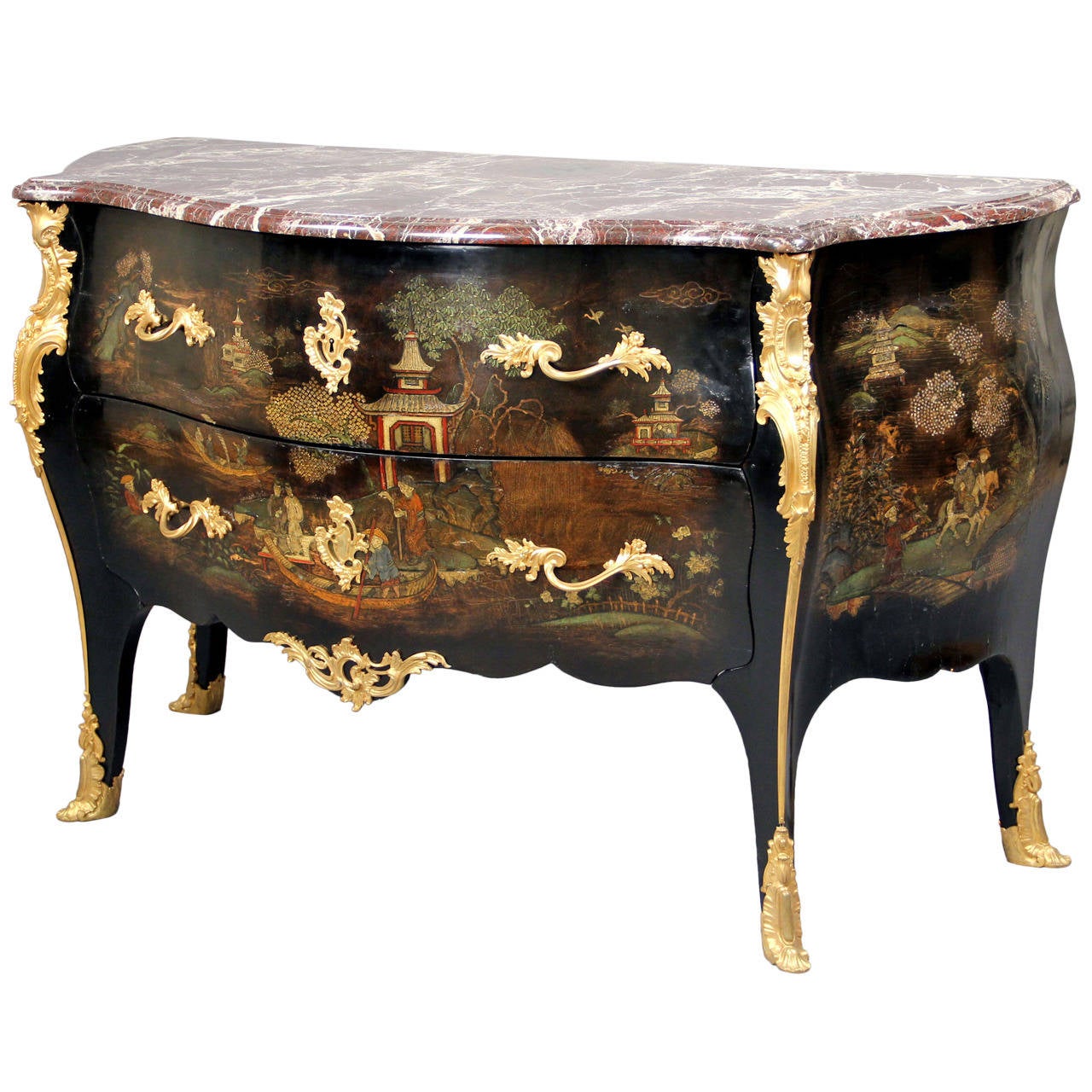 Exceptional Late 19th CenturyGilt BronzeMounted Lacquer Commode by
