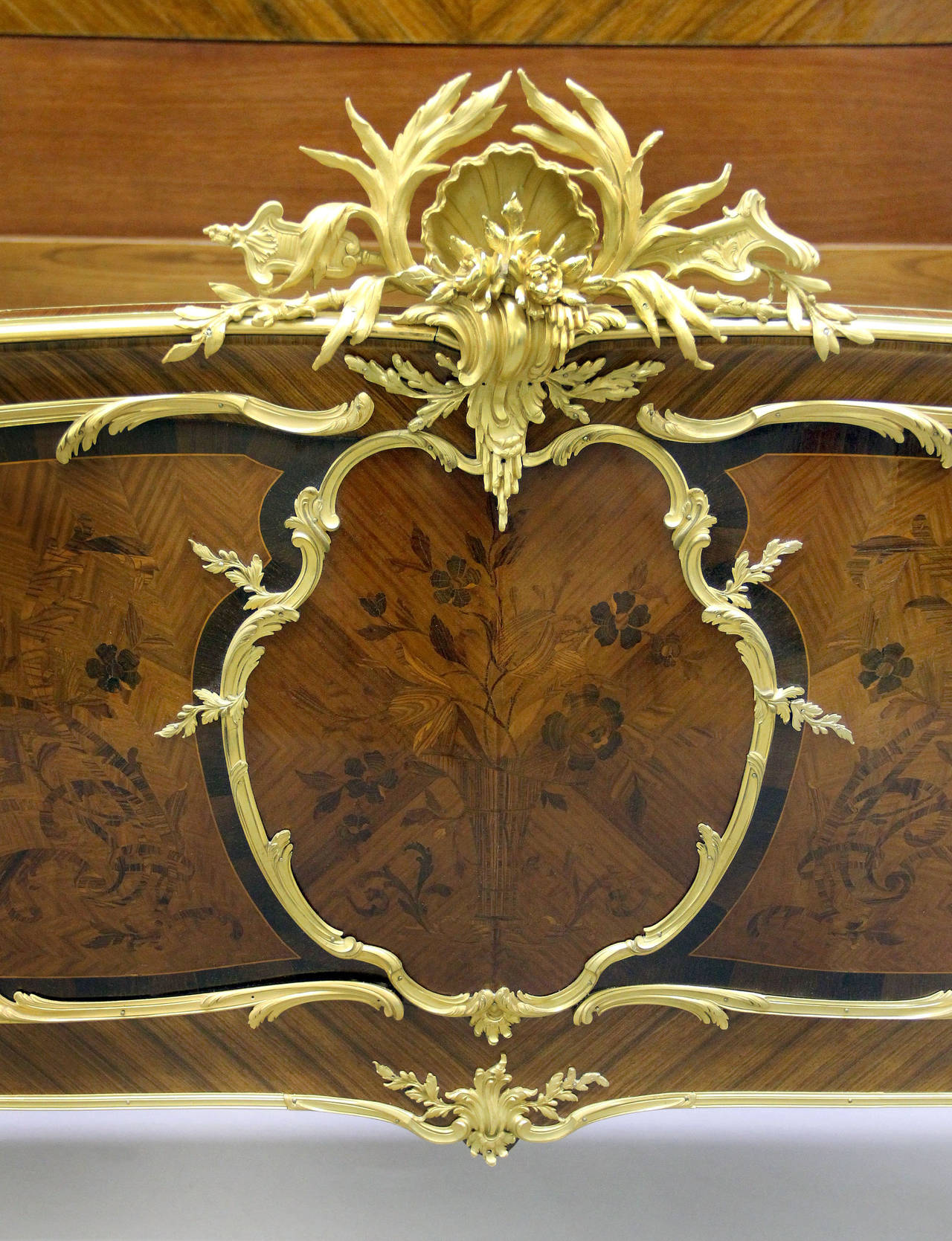 French Bronze Mounted Marquetry and Parquetry King-Size Bed by François Linke
