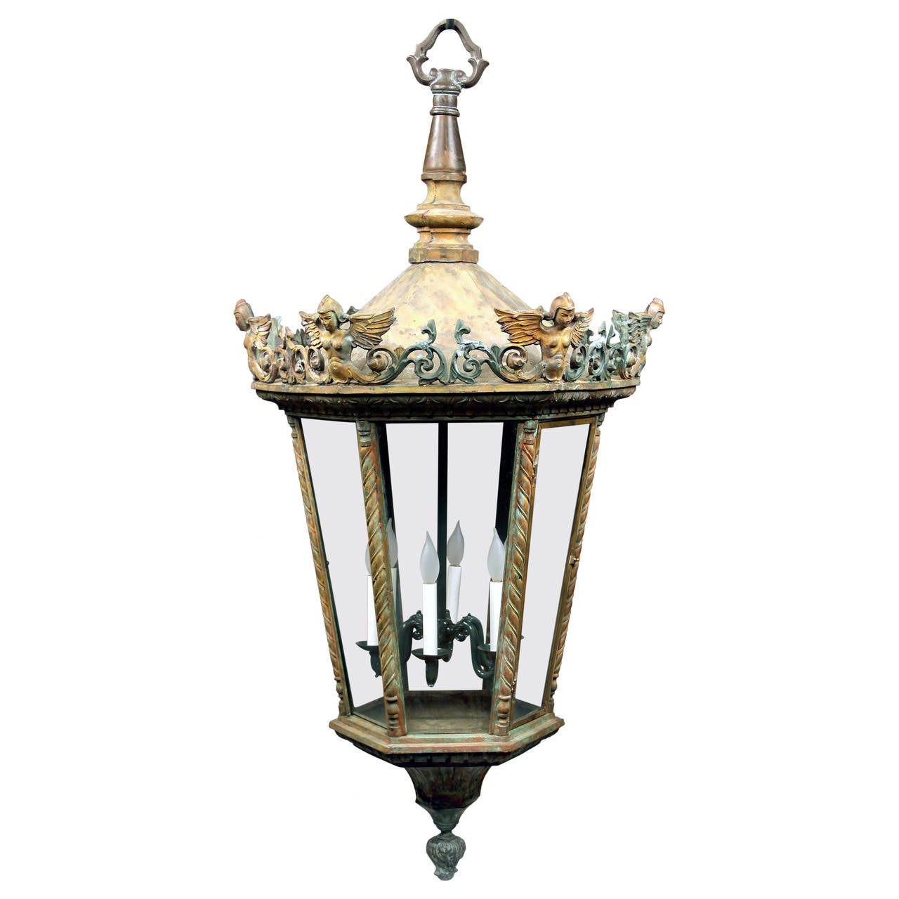 Large Late 19th Century Bronze SixLight Street Lantern For Sale at 1stdibs